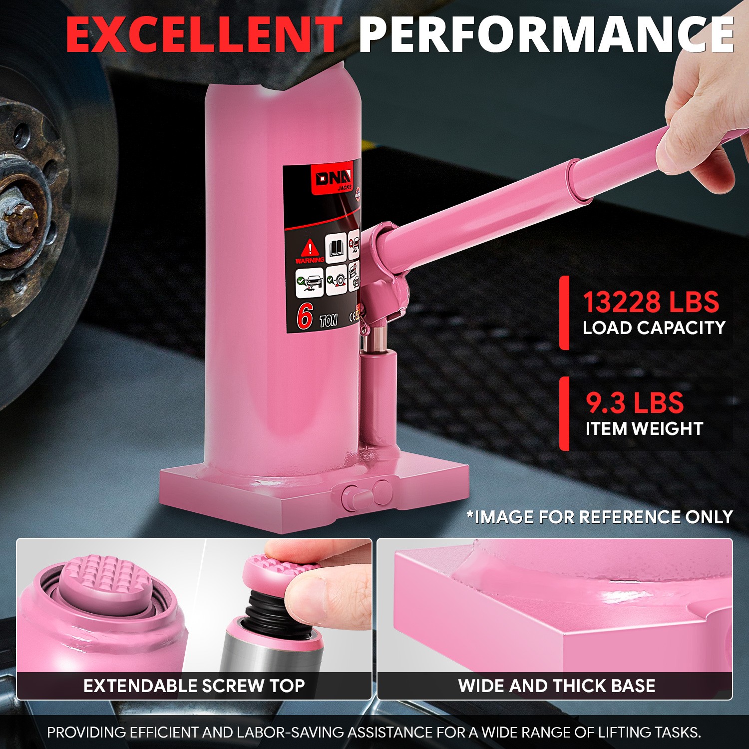 6 Ton Manual Hydraulic Trolley Welded Bottle Jack Car Automotive Lifting Pink - Image 2