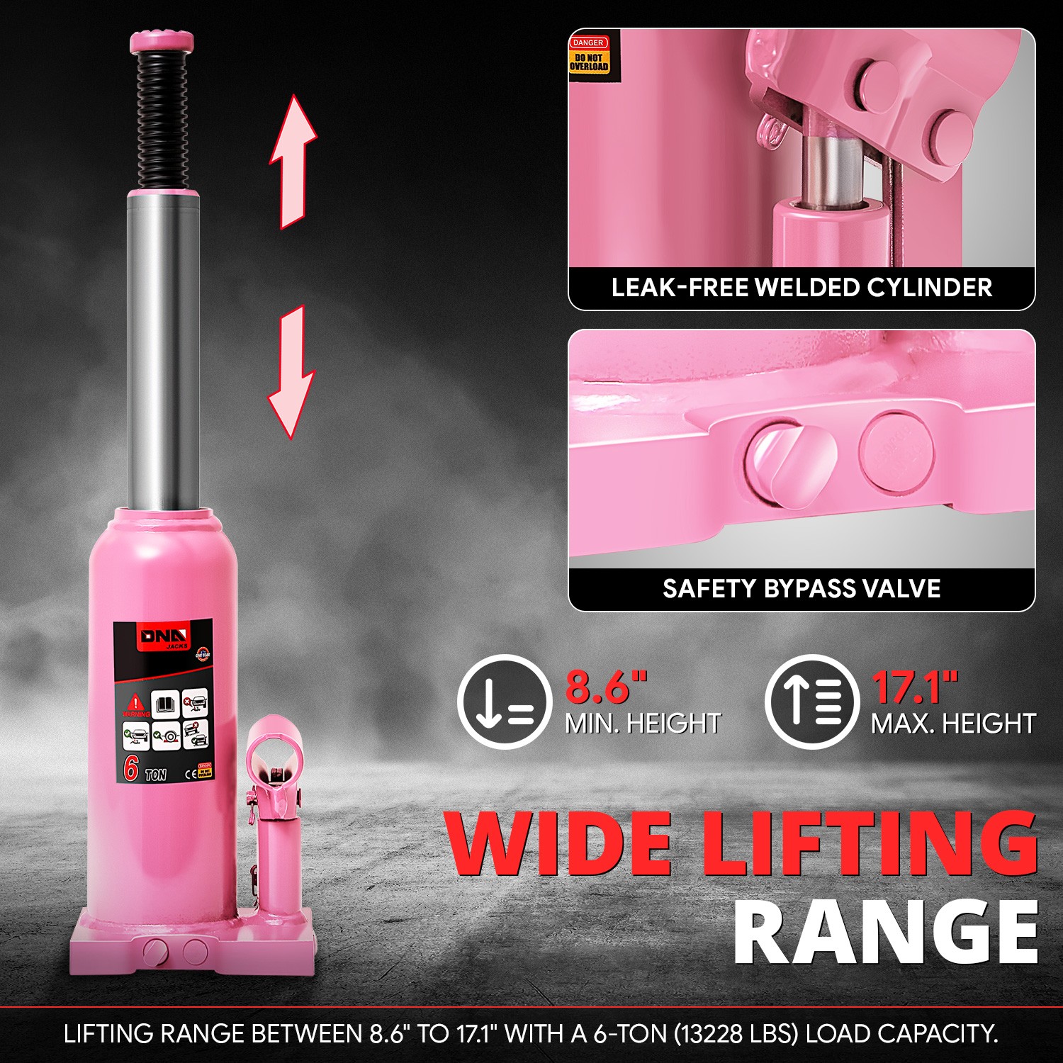 6 Ton Manual Hydraulic Trolley Welded Bottle Jack Car Automotive Lifting Pink - Image 3
