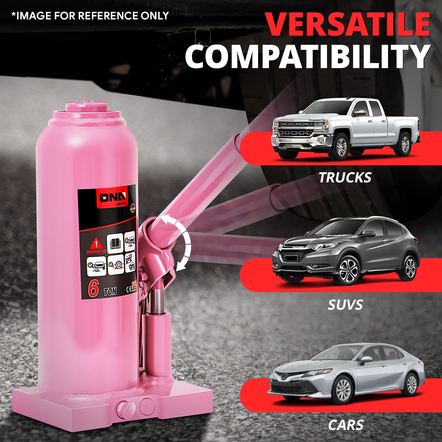 6 Ton Manual Hydraulic Trolley Welded Bottle Jack Car Automotive Lifting Pink - Image 4