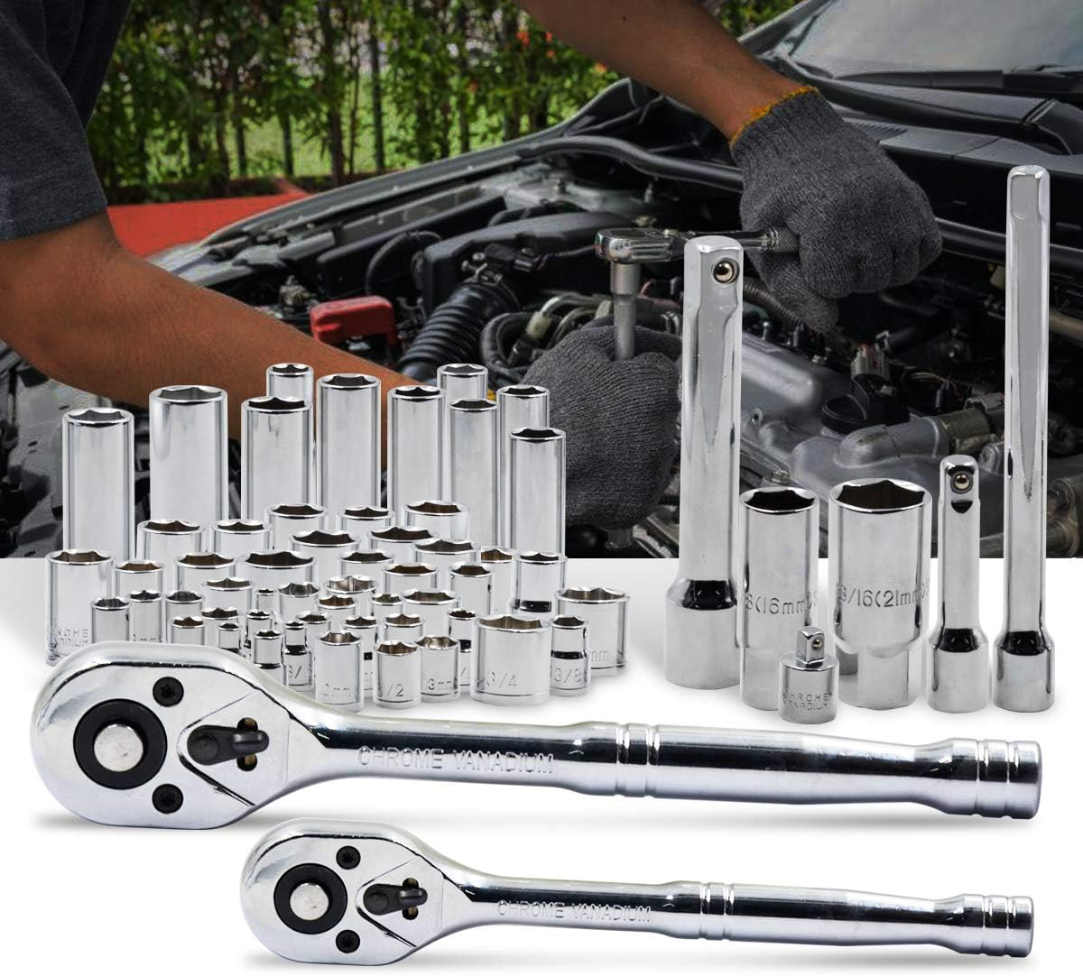 240-Piece Mechanics Tool Set with SAE/Metric Sockets & Wrenches in Toolbox - Image 5