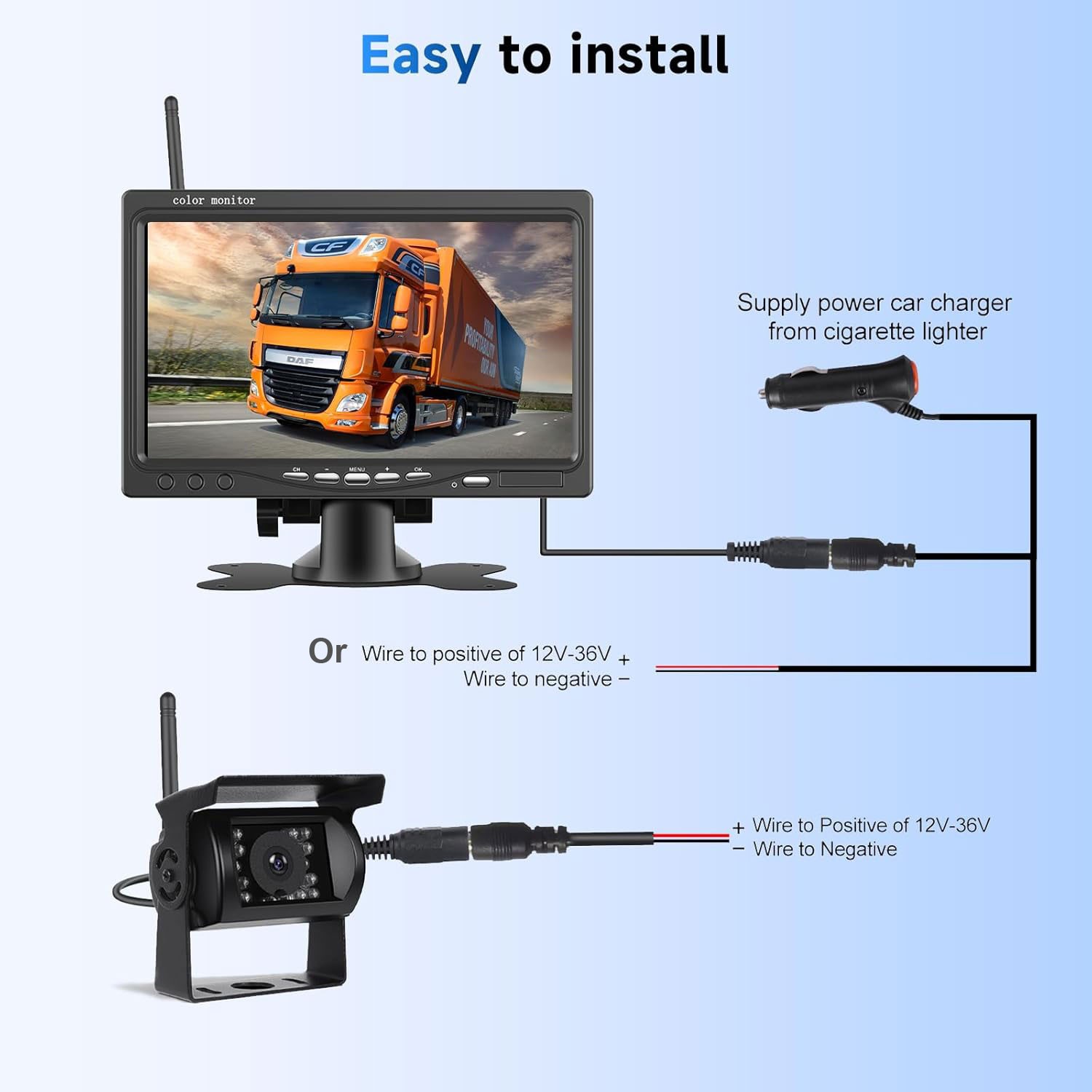 Wireless 7" LCD Monitor IR Rear View Reverse Backup Camera for Truck Caravan RVs - Image 5