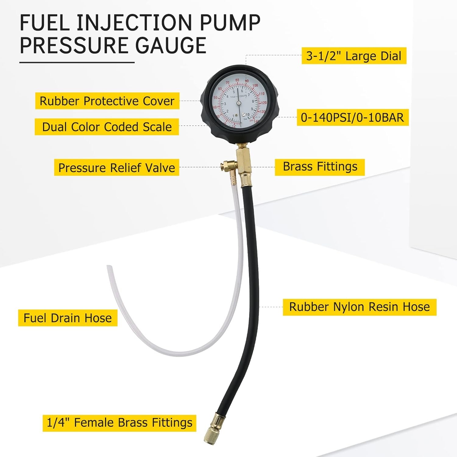 Fuel Injector Pump Pressure Gauge Tester Kit | Automotive Gas Gasoline Fuel... - Image 4