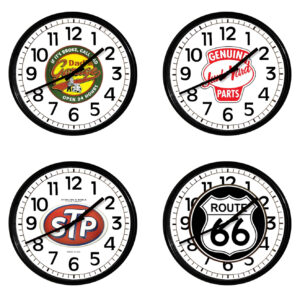 Automotive Vintage Gas Theme 10" Round Black Plastic Wall Clock Garage Auto Shop
