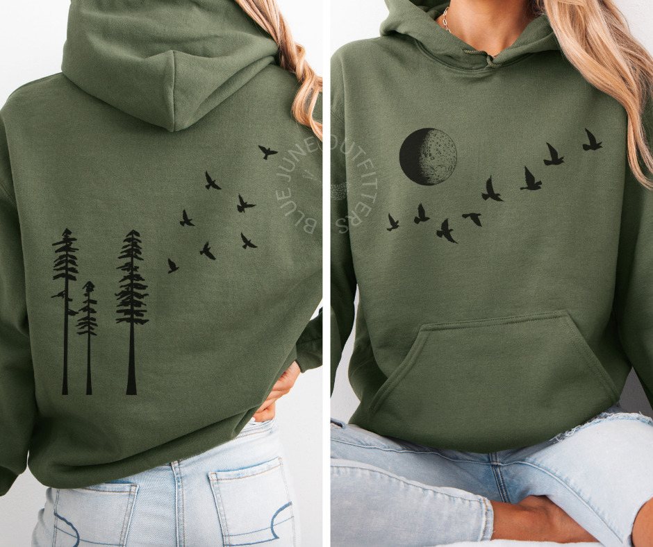 BIRDS TREES MOON PHASE | NATURE LOVER HOODIE