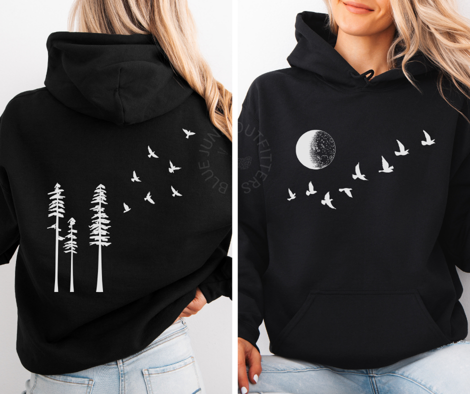 BIRDS TREES MOON PHASE | NATURE LOVER HOODIE - Image 2