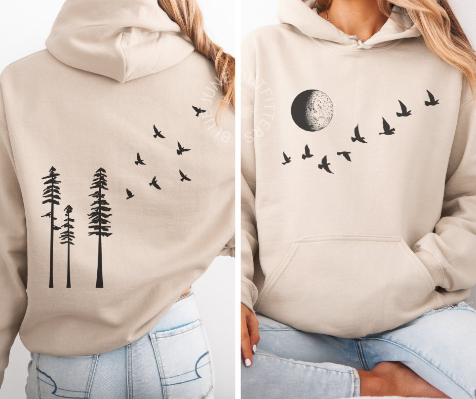 BIRDS TREES MOON PHASE | NATURE LOVER HOODIE - Image 4