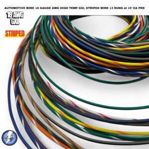 AUTOMOTIVE WIRE 18 GAUGE AWG HIGH TEMP GXL STRIPED WIRE 13 RUNS at 10' EA PRD