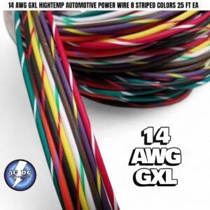 14 AWG GXL HIGHTEMP AUTOMOTIVE POWER WIRE 8 STRIPED COLORS 25 FT EA
