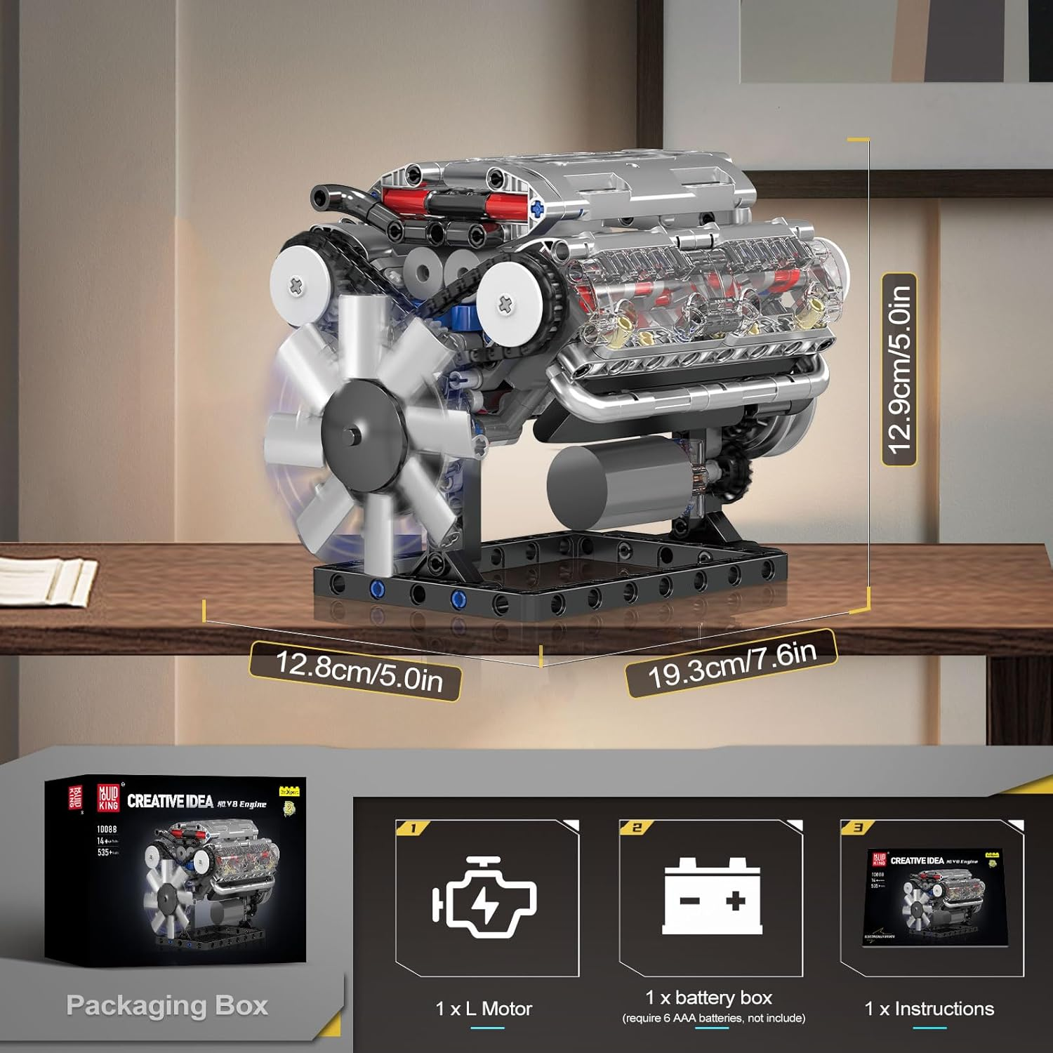 DIY V8 Engine Model Kit for Adults, Working Mechanical STEM Toy 535 Pcs-USA SHIP - Image 2