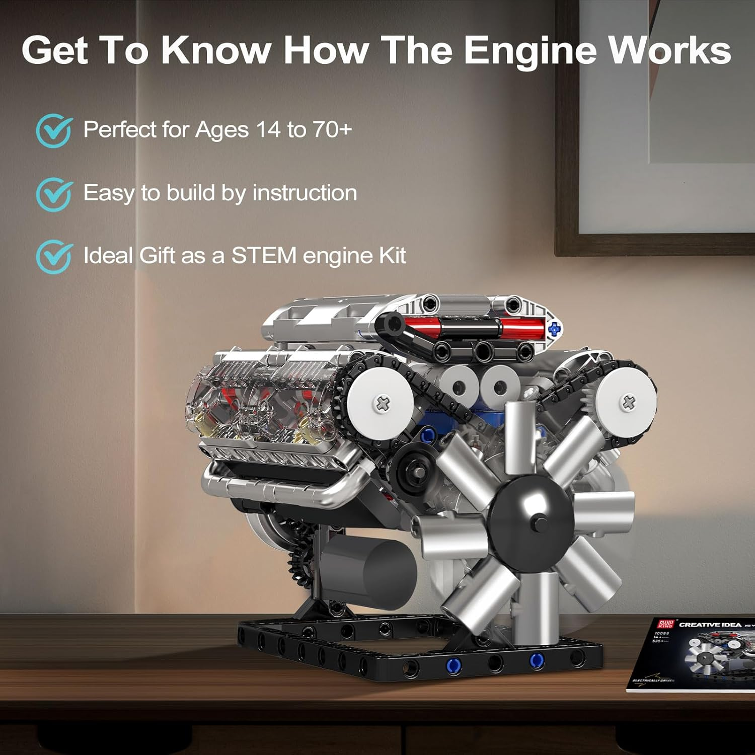 DIY V8 Engine Model Kit for Adults, Working Mechanical STEM Toy 535 Pcs-USA SHIP - Image 5