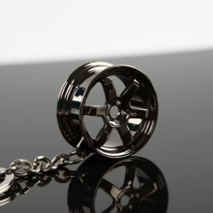 Dark Gray TE37 Six Spoke Wheel Rim Keychain Key Ring Automotive Gift Fidget Toy