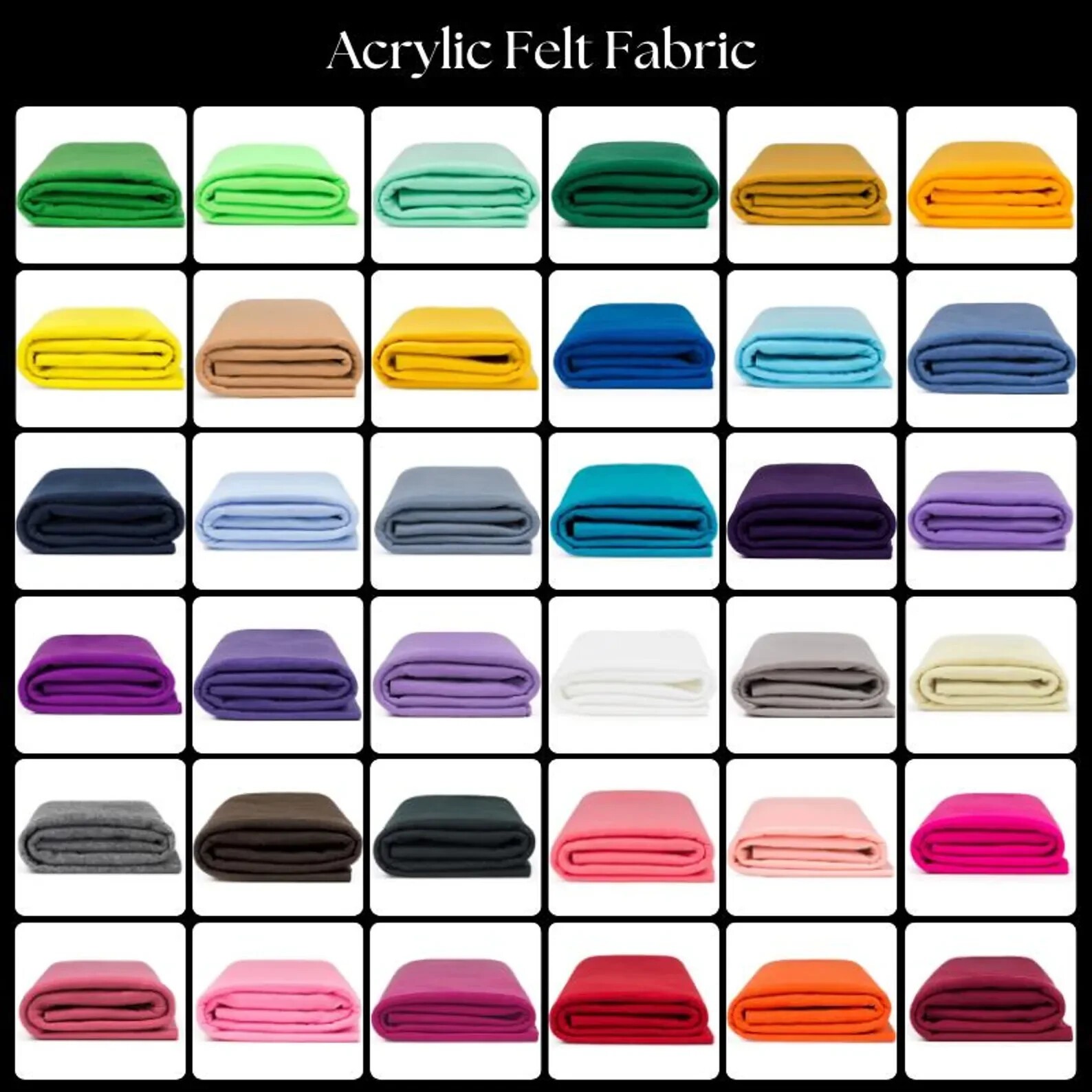 Acrylic Felt Fabric by Yard – 72" Wide 1.6mm Thick Soft Durable Craft Material