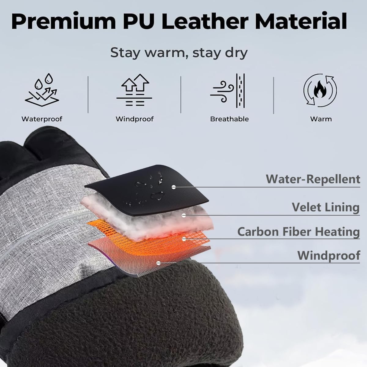 Electric Heated Gloves Rechargeable Battery Hand Warm Windproof Thermal Winter - Image 4