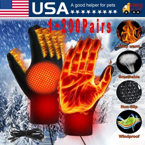 Heated Gloves Electric Rechargeable Battery Hand Warm Windproof Thermal Winter
