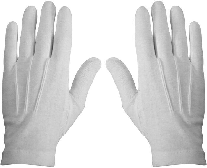 White Cotton Parade Gloves Military Dress Formal Tuxedo Police Marching Band
