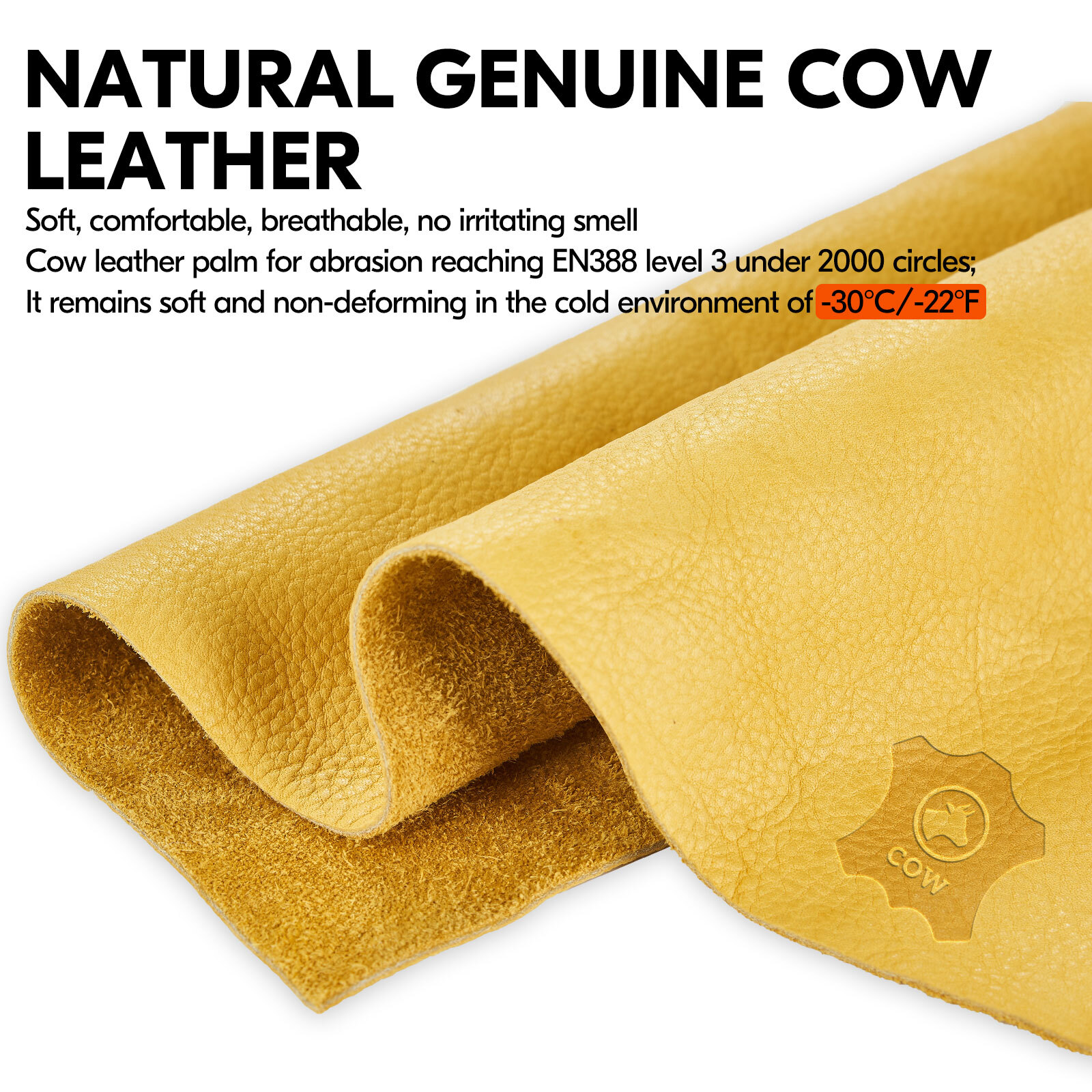 Vgo 1 Pair -30℃/-22°F Winter Warm Cow Leather Ski Gloves for Men/Women(CA2469FW) - Image 3
