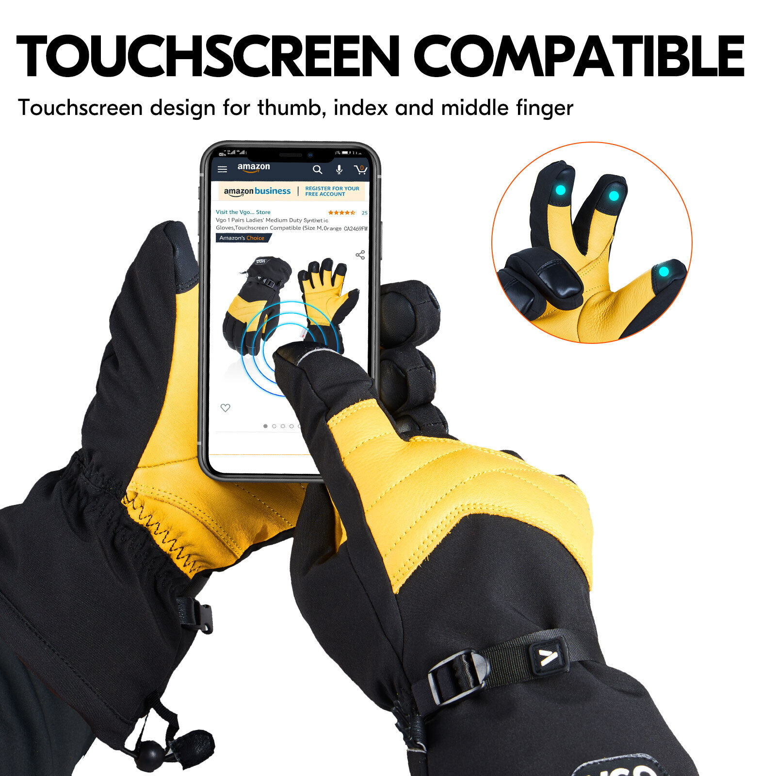 Vgo 1 Pair -30℃/-22°F Winter Warm Cow Leather Ski Gloves for Men/Women(CA2469FW) - Image 4