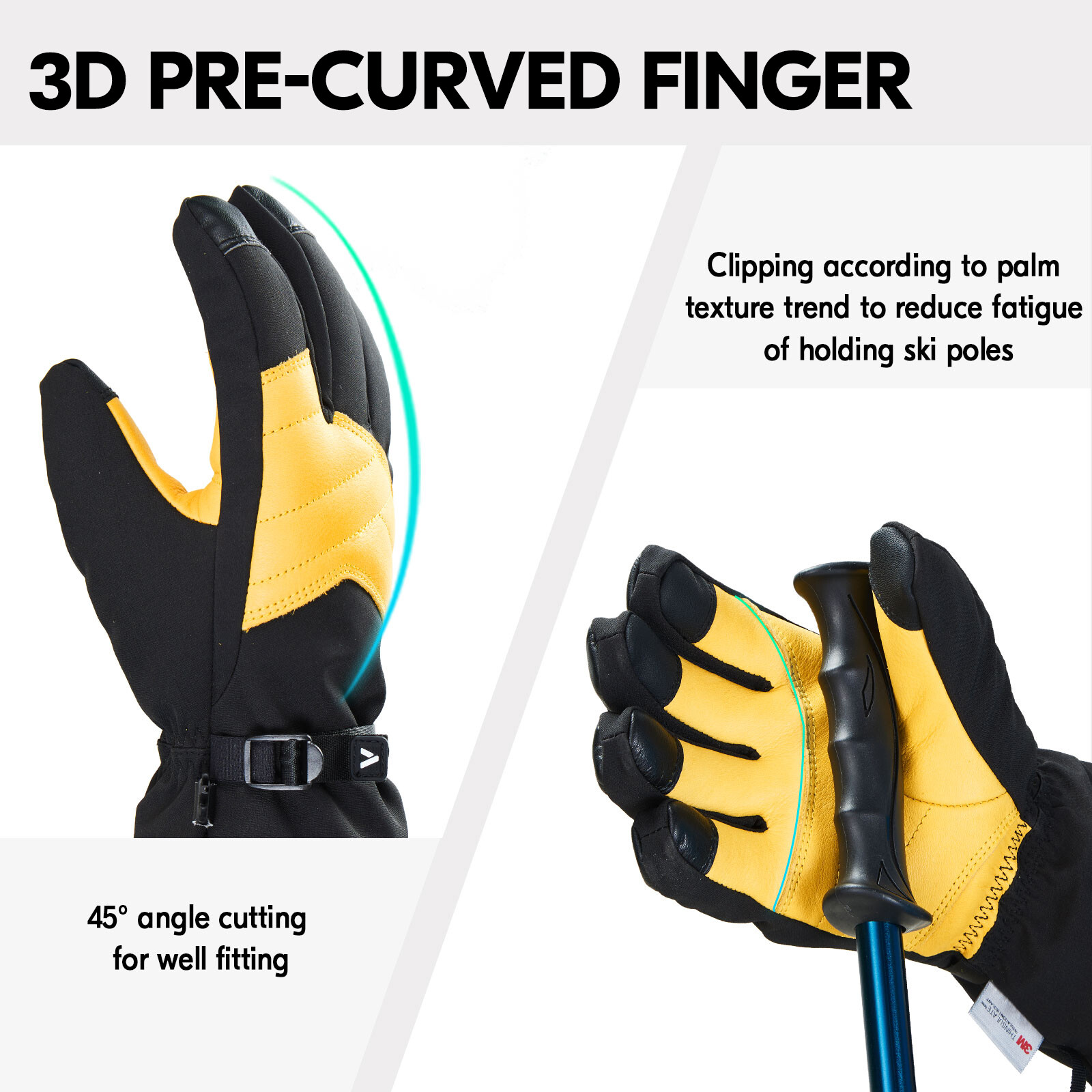 Vgo 1 Pair -30℃/-22°F Winter Warm Cow Leather Ski Gloves for Men/Women(CA2469FW) - Image 5