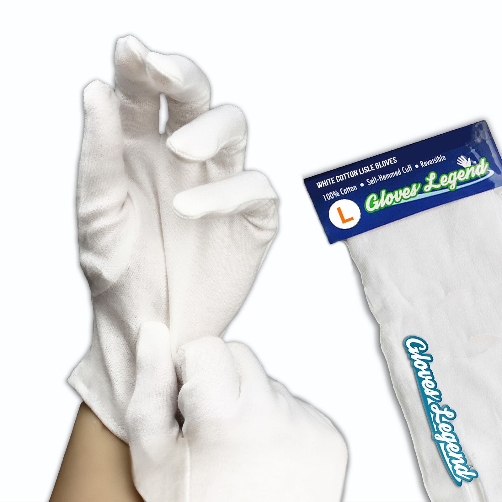 6 Pairs - Large - White Coin Jewelry Silver Inspection 100% Cotton Lisle Gloves