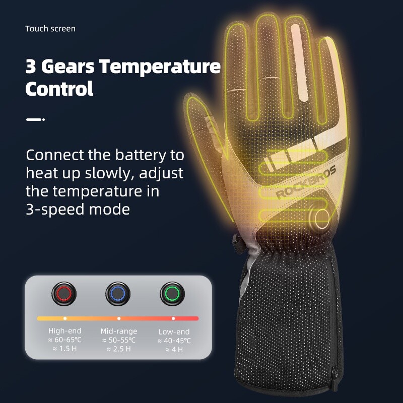 ROCKBROS Electric Heated Gloves Full Finger Touchscreen Outdoor Thermal Warm - Image 2