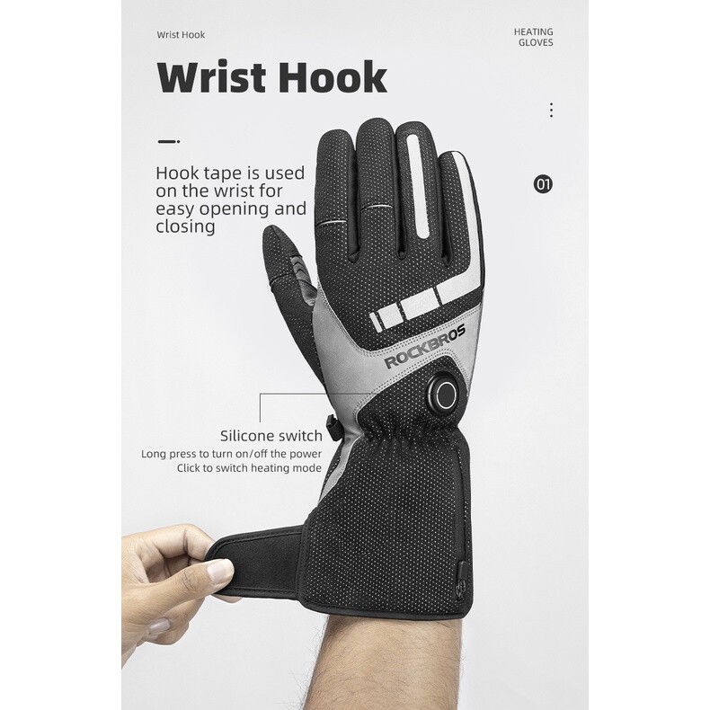 ROCKBROS Electric Heated Gloves Full Finger Touchscreen Outdoor Thermal Warm - Image 3