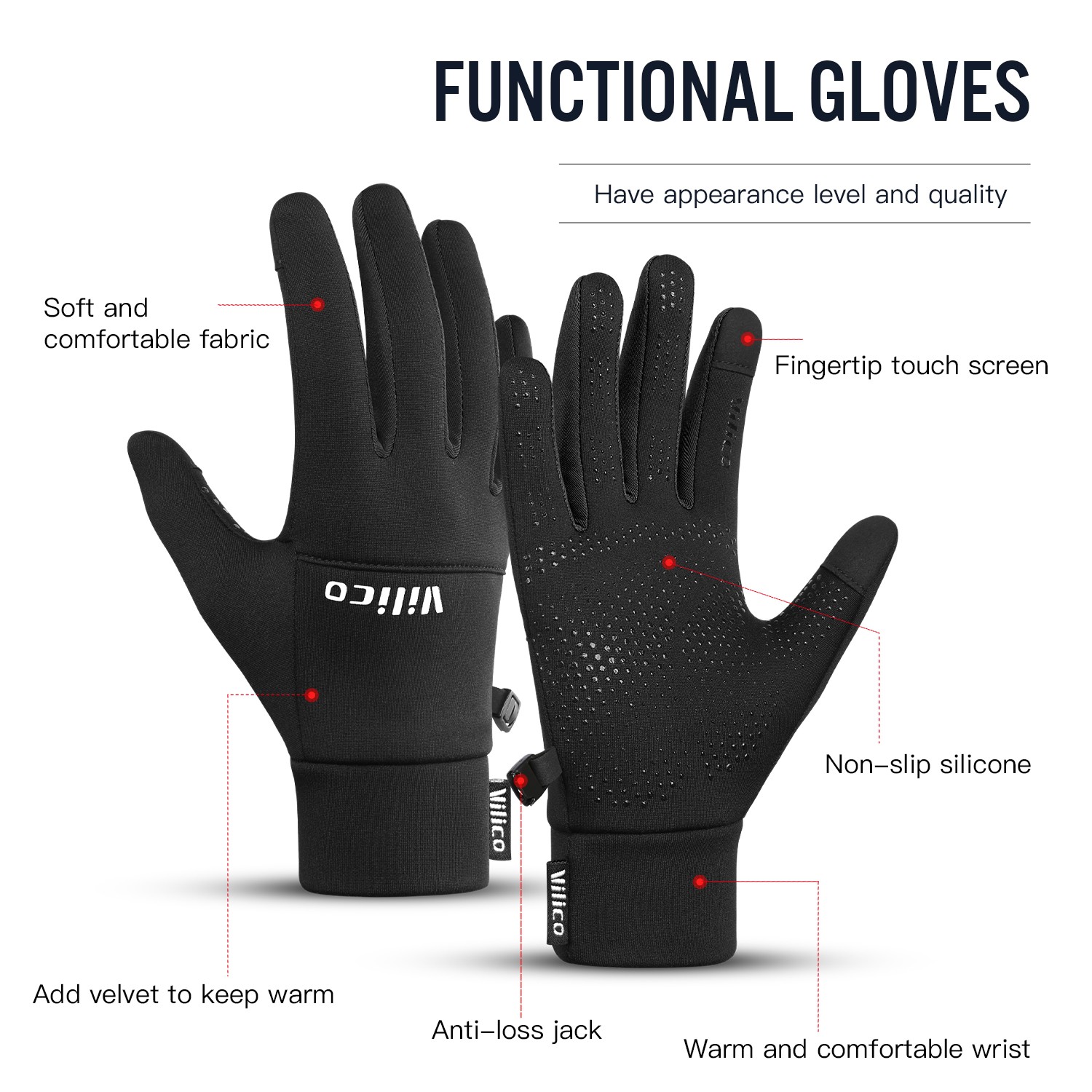 Winter Running Gloves Touch Screen Anti-Slip Thermal Gloves for Cycling Driving - Image 2