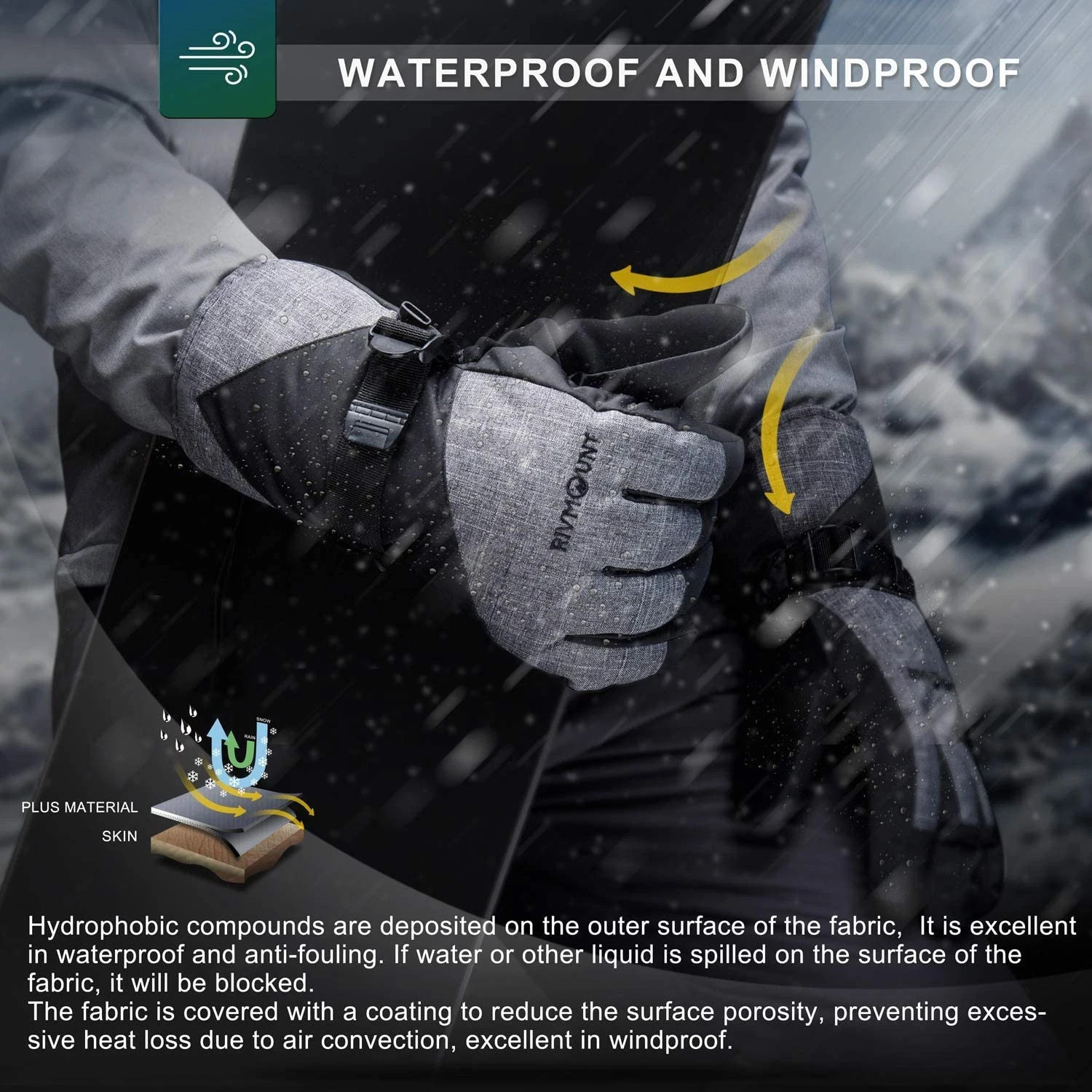 Rivmount Winter Ski Gloves For MenWomen,3M Thinsulate Keep Warm Waterproof Glove - Image 4