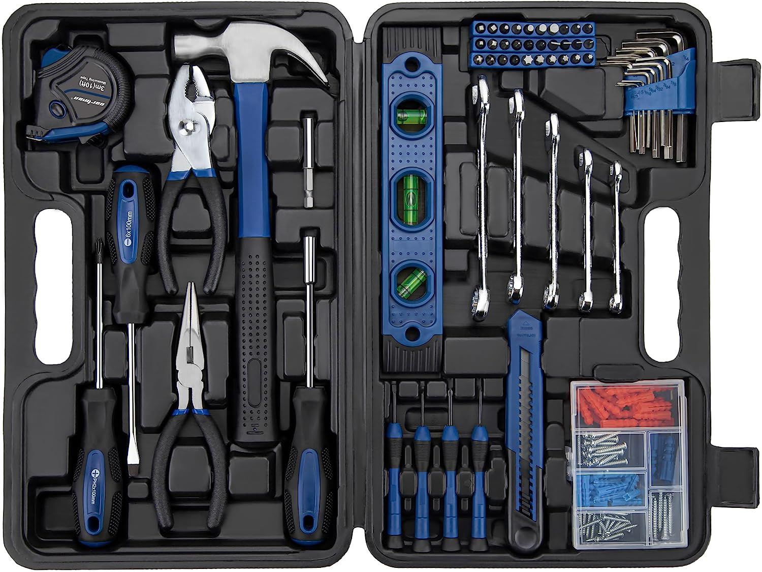 Versatile Hand Tool Set with Plastic Toolbox for Automotive Repairs - Blue