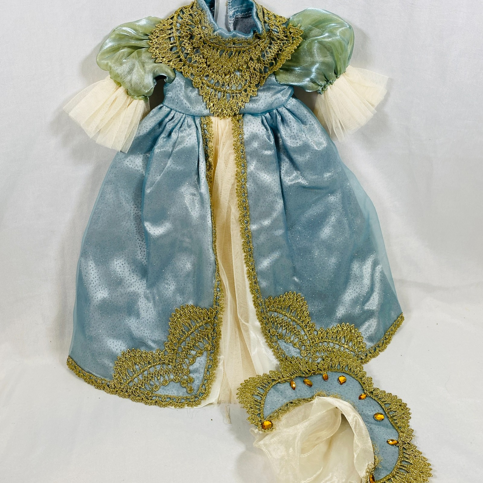 Russian Royal Gown Blue/Gold Satin Dress Hat Outfit for 18" American Girl Doll