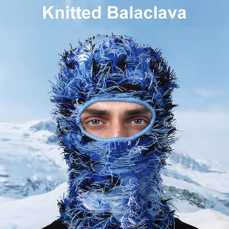 Distressed Balaclava Ski Mask Full Face Knitted Beanie Cap Neck Warmer Headwear - Image 2