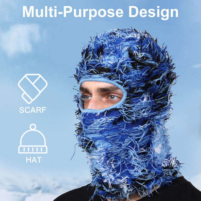 Distressed Balaclava Ski Mask Full Face Knitted Beanie Cap Neck Warmer Headwear - Image 3