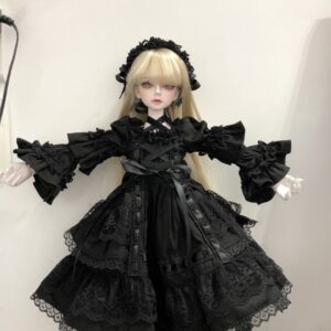 1/6 1/4 1/3 BJD Outfit Clothes Lolita Classical Full Dress + Headwear Pure Black