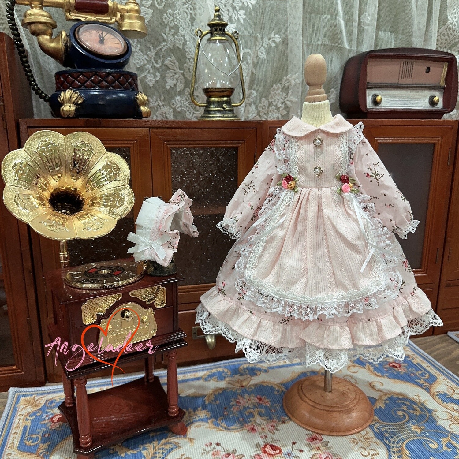 Blythe OB24 1/6 1/4 1/3 BJD Clothes Outfit Retro Pink Princess Dress + Headwear - Image 2