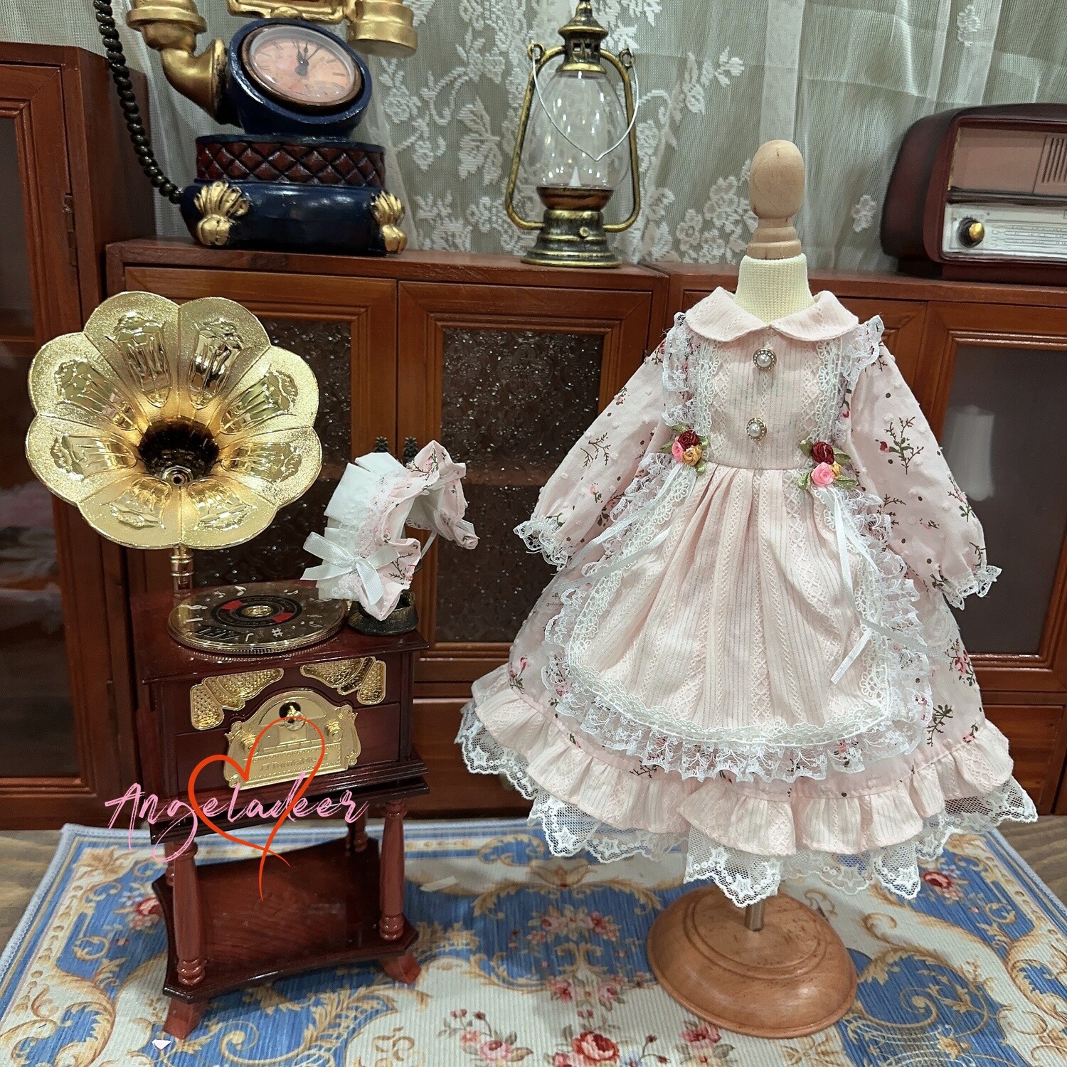 Blythe OB24 1/6 1/4 1/3 BJD Clothes Outfit Retro Pink Princess Dress + Headwear - Image 3