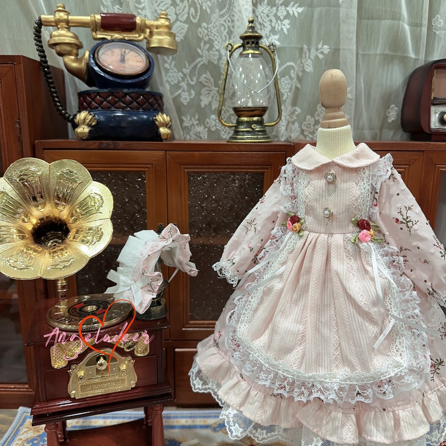 Blythe OB24 1/6 1/4 1/3 BJD Clothes Outfit Retro Pink Princess Dress + Headwear - Image 4