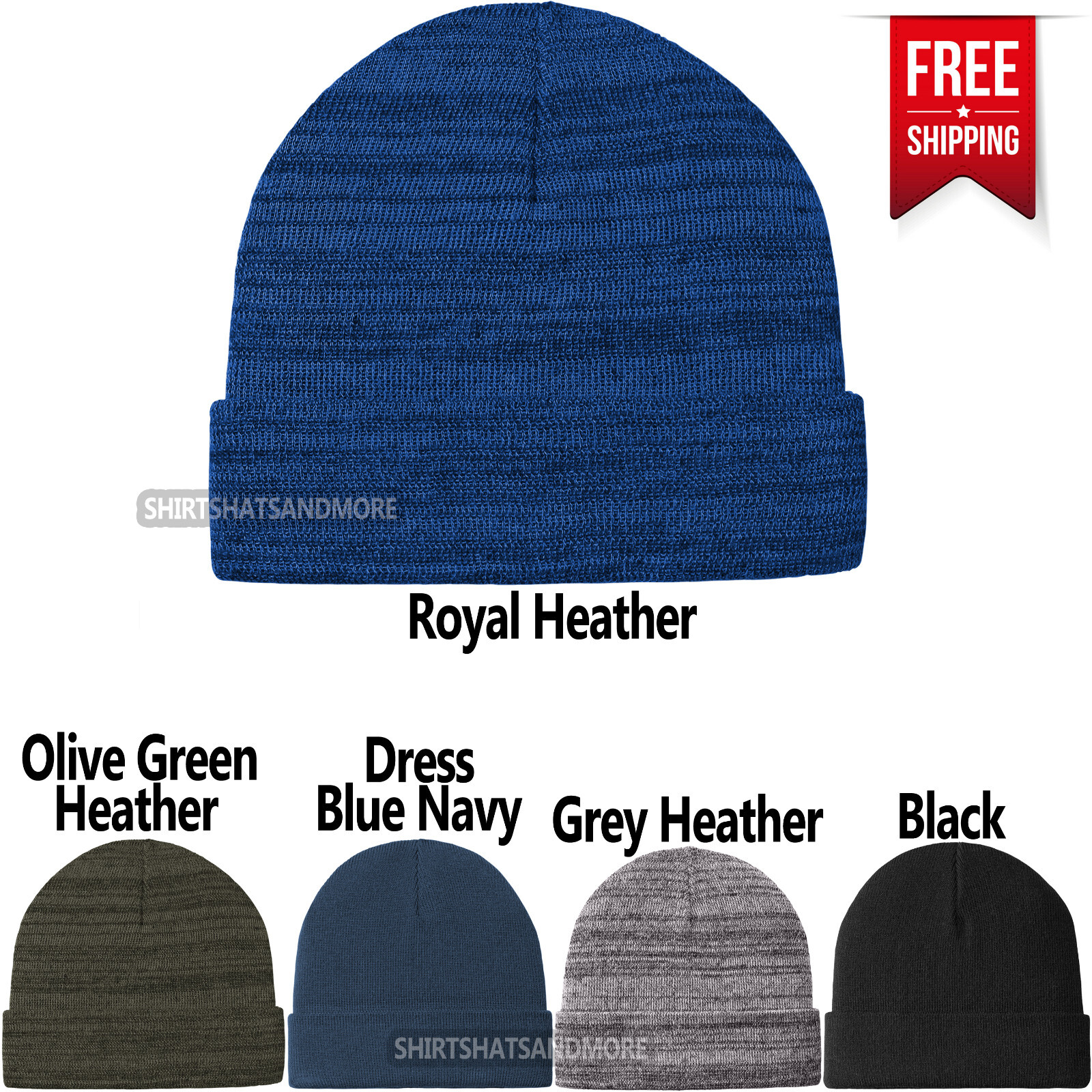 Heather Knit Cuff Beanie Warm Winter Headwear MENS LADIES NEW!