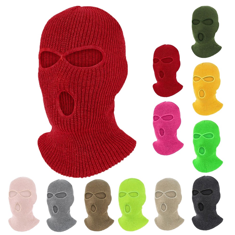 Winter Ski Balaclava Beanie Face Mask Knitted Full Face Mask Three Hole Headwear