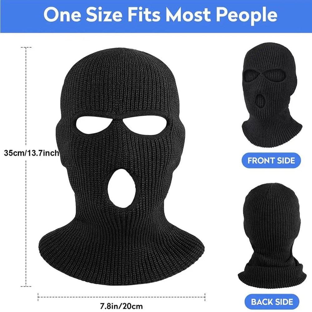 Winter Ski Balaclava Beanie Face Mask Knitted Full Face Mask Three Hole Headwear - Image 2