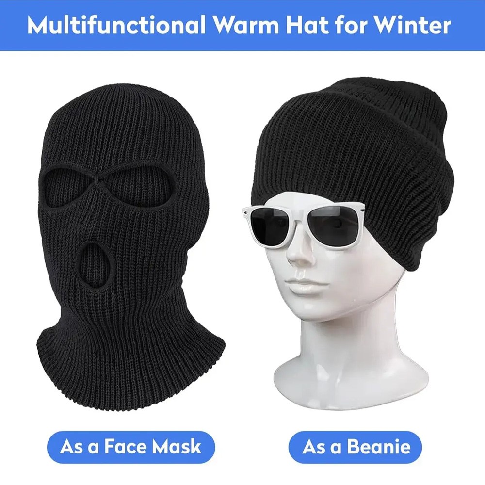 Winter Ski Balaclava Beanie Face Mask Knitted Full Face Mask Three Hole Headwear - Image 3