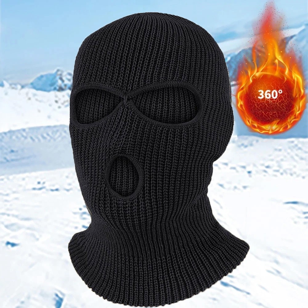Winter Ski Balaclava Beanie Face Mask Knitted Full Face Mask Three Hole Headwear - Image 4