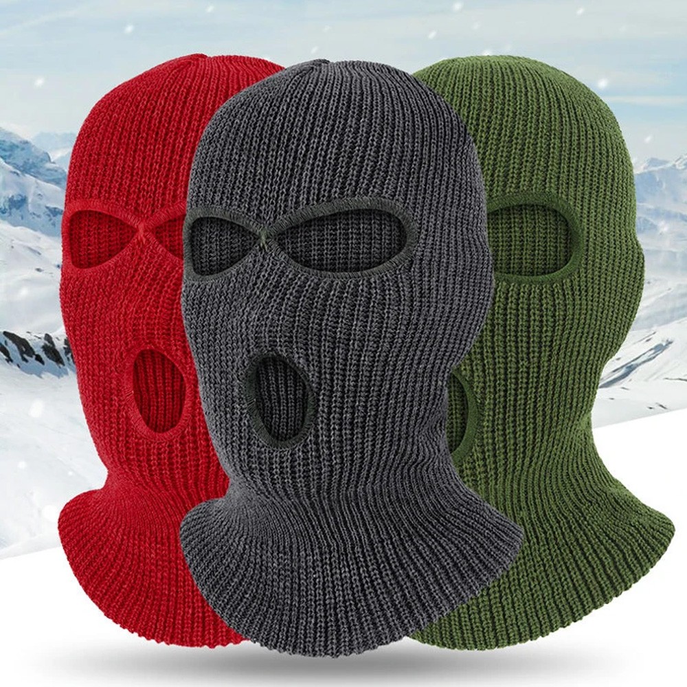 Winter Ski Balaclava Beanie Face Mask Knitted Full Face Mask Three Hole Headwear - Image 5