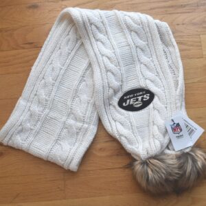 NY New York JETS NFL Team Apparel Headwear White Woven Weave scarf 64” x 8”