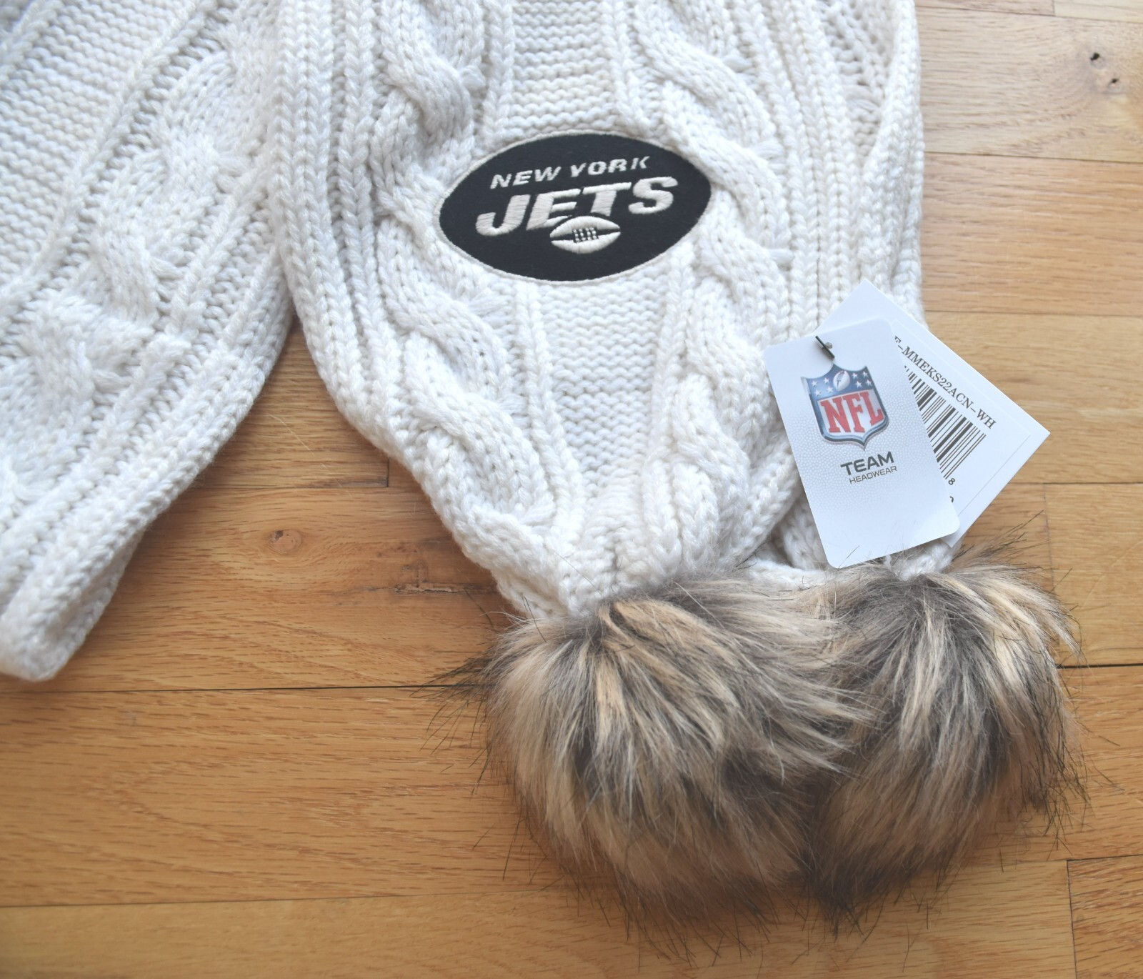 NY New York JETS NFL Team Apparel Headwear White Woven Weave scarf 64” x 8” - Image 2