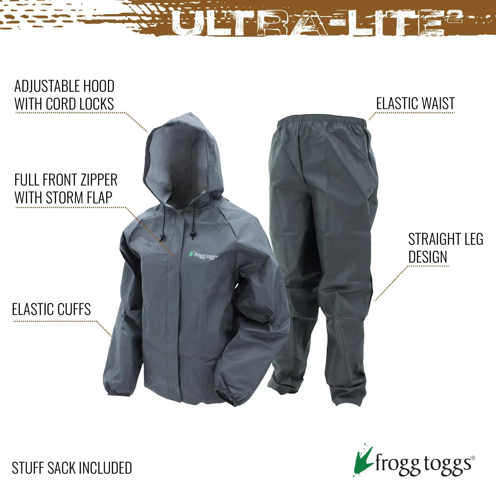 Mens Ultra-Lite2 Carbon Waterproof Breathable Protective Rain Suit w/ Hood - 2XL - Image 2