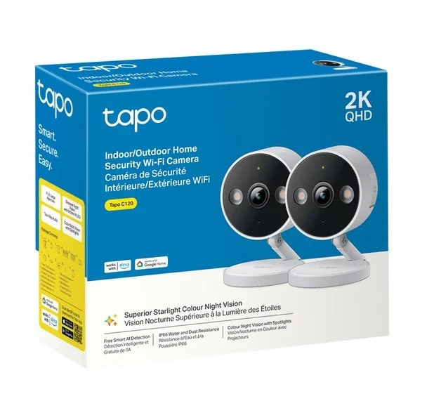 Tp-Link Tapo C120 Indoor Outdoor Home Security Wifi Camera 2K QHD TWO-PACK NIB