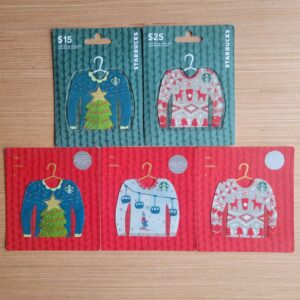 Set of 5 Starbucks Ugly Sweater 2016/2017 Special Edition Xmas Hanger gift cards