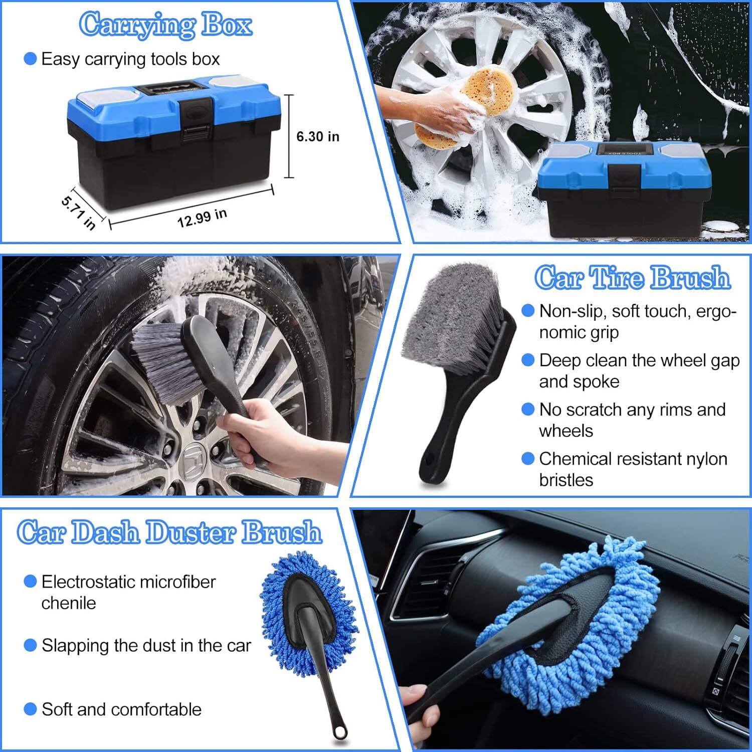 27Pcs Car Detailing Accessories Set - Car Wheel Tire Brushes with Tool Box Kit - Image 2