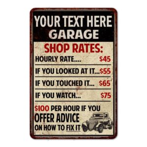 Personalized Garage Shop Rates Sign Man Cave Décor Gift Automotive 108120010001