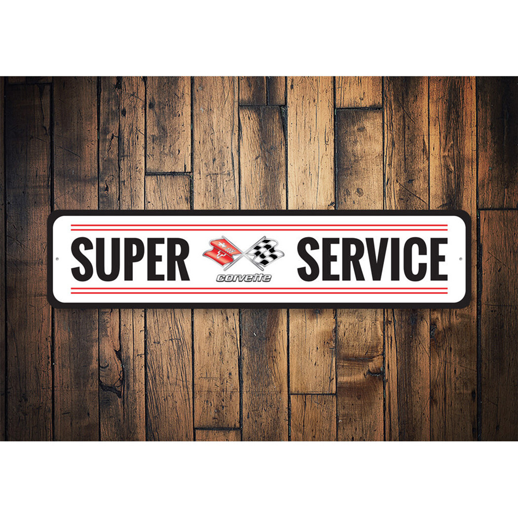 Chevy Corvette Super Service Metal Sign Chevrolet Automotive Car Man Cave Sports - Image 2