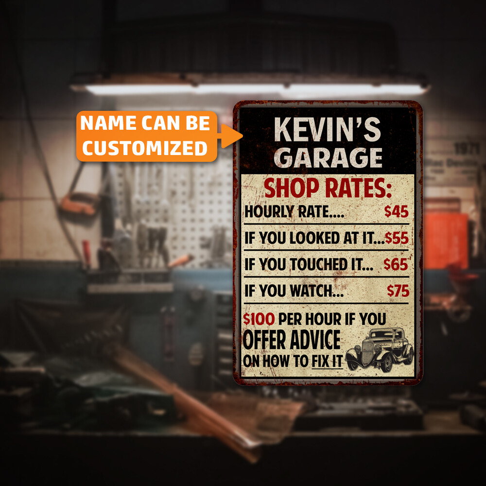 Personalized Garage Shop Rates Sign Man Cave Décor Gift Automotive 108120010001 - Image 2